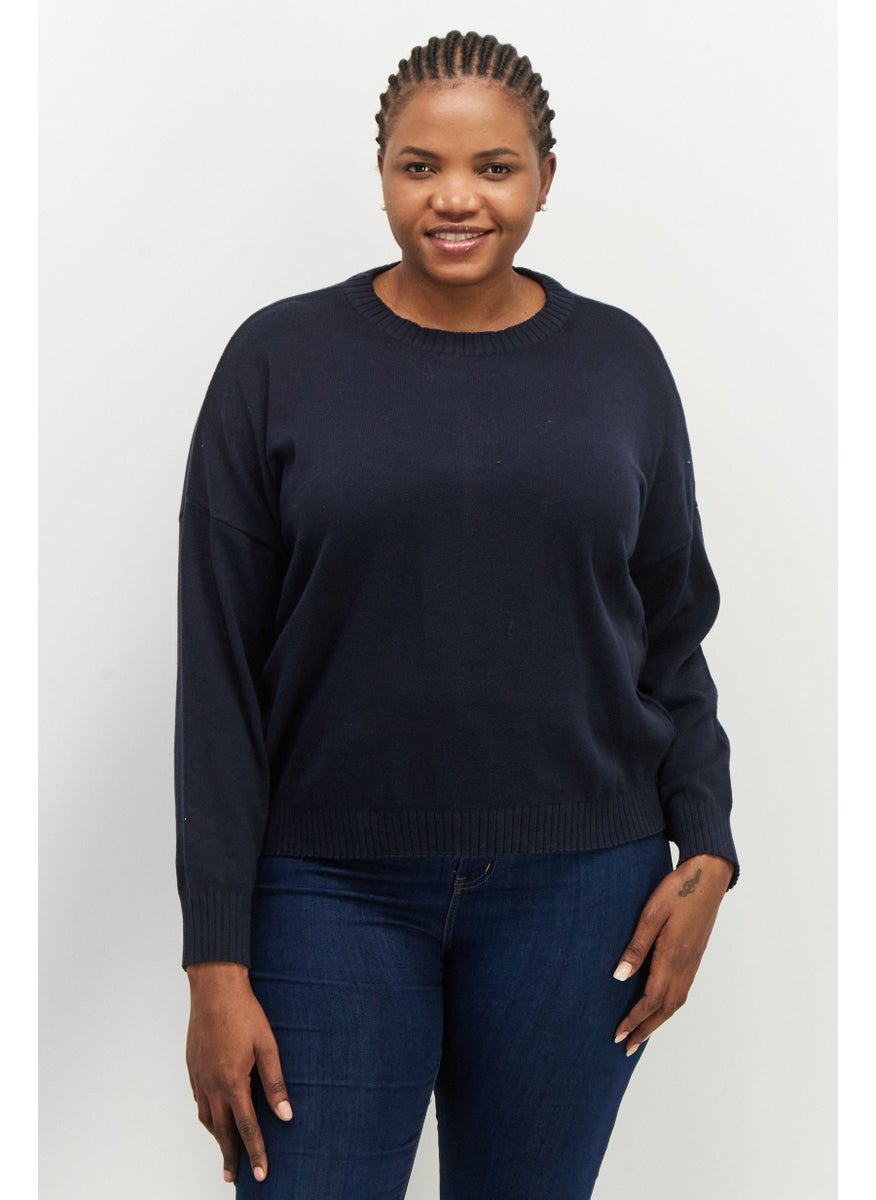ESPRIT Women Crew Neck Plain Sweater, Navy Blue  - Image 1