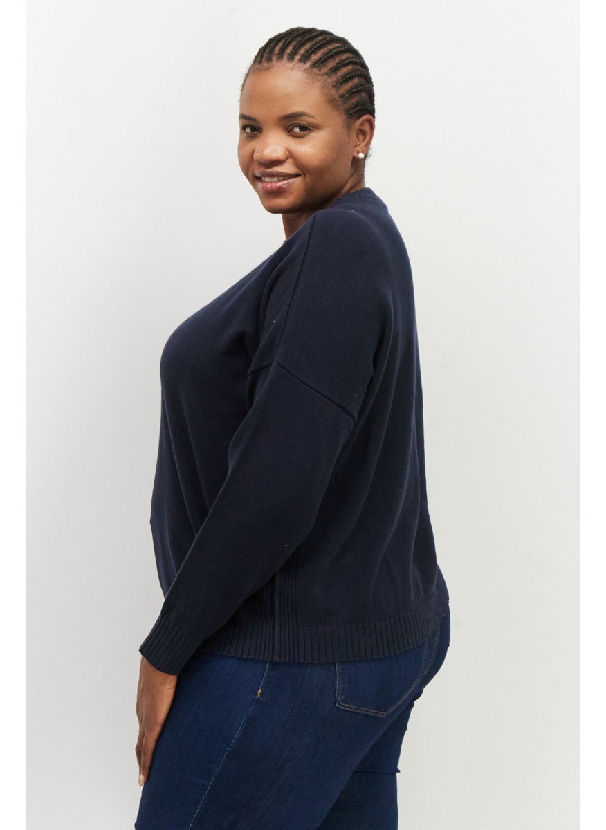 ESPRIT Women Crew Neck Plain Sweater, Navy Blue  - Image 2
