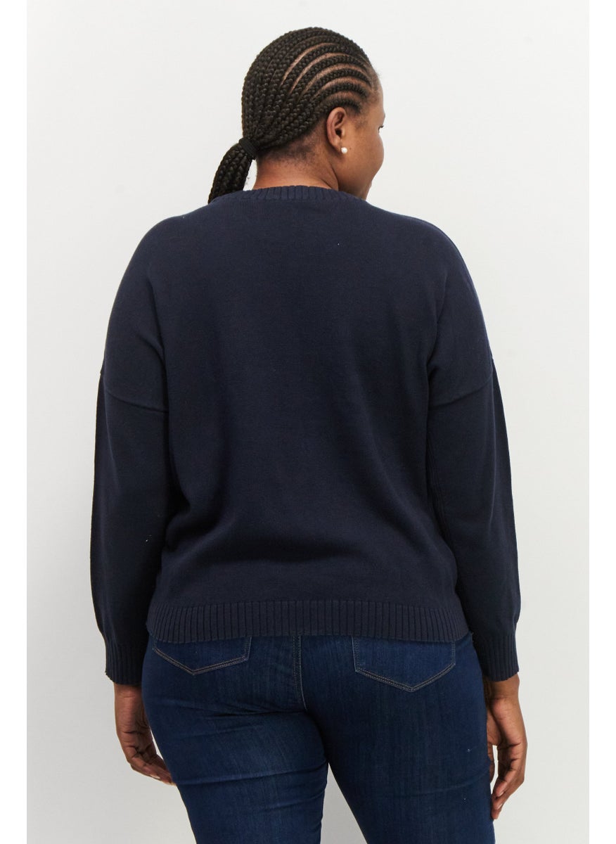 ESPRIT Women Crew Neck Plain Sweater, Navy Blue  - Image 3