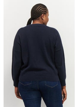 ESPRIT Women Crew Neck Plain Sweater, Navy Blue  - Image 3