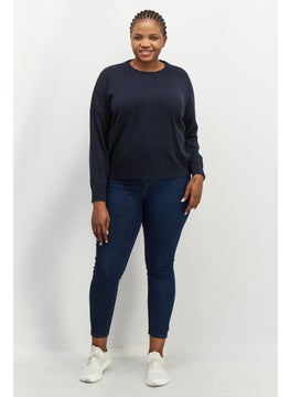 ESPRIT Women Crew Neck Plain Sweater, Navy Blue  - Image 4