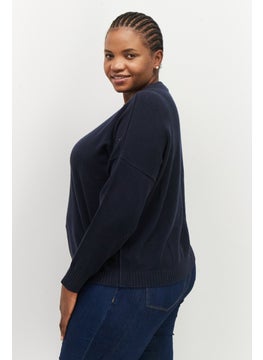 ESPRIT Women Crew Neck Plain Sweater, Navy Blue  - Image 2