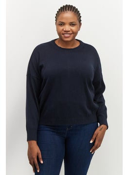 ESPRIT Women Crew Neck Plain Sweater, Navy Blue  - Image 1