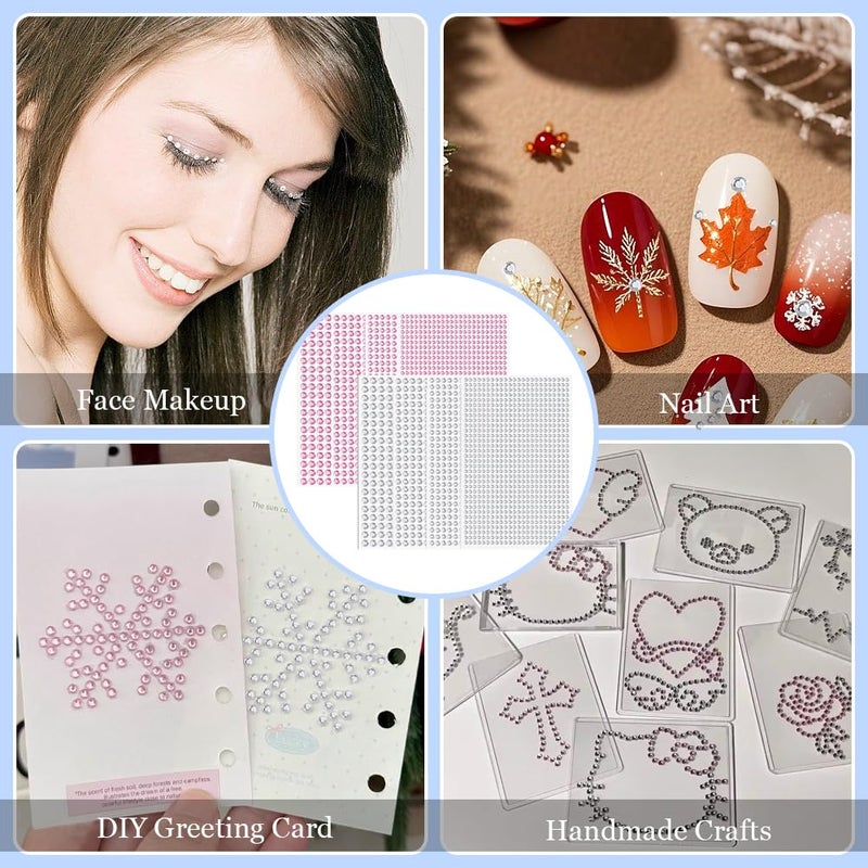 TRKETK 8 Sheets Rhinestone Face Sticker 3584 Pieces Self Adhesive Rhinestones with 1 Pieces Shiny Rhinestone Tweezers Adhesive for DIY Craft Nail Body Makeup Decoration (3/4/5/6mm) - Image 3