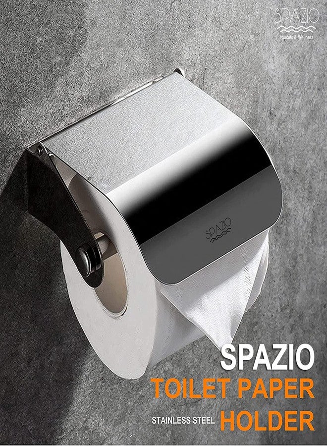 SPAZIO Stainless Steel Joy Wall Mount Toilet Paper Holder/Toilet Paper Roll Holder/Tissue Paper Roll Holder/Tissue Dispenser for Toilet Seat in Washroom/Bathroom Accessories (Chrome), Pack of 1 - Image 2