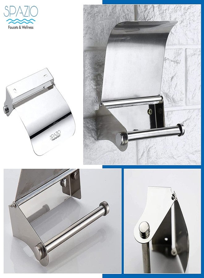 SPAZIO Stainless Steel Joy Wall Mount Toilet Paper Holder/Toilet Paper Roll Holder/Tissue Paper Roll Holder/Tissue Dispenser for Toilet Seat in Washroom/Bathroom Accessories (Chrome), Pack of 1 - Image 3
