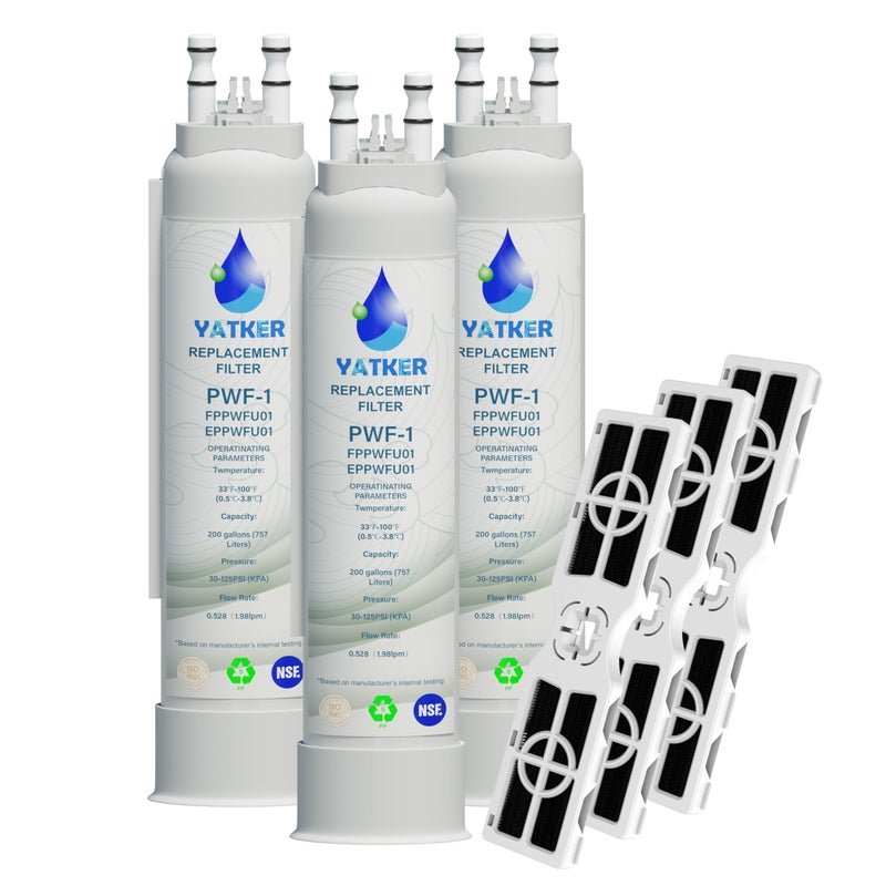 Yatker FPPWFU01 Water Filter Replacement for Frigidaire FPPWFU01 Water Filter, Compatible with PurePour PWF-1,EPPWF01 PureAdvantage PWF-1 and PureAir AF-2 FRGPAAF2 Air Filter Comboï¼ˆ3+3ï¼‰ - Image 1