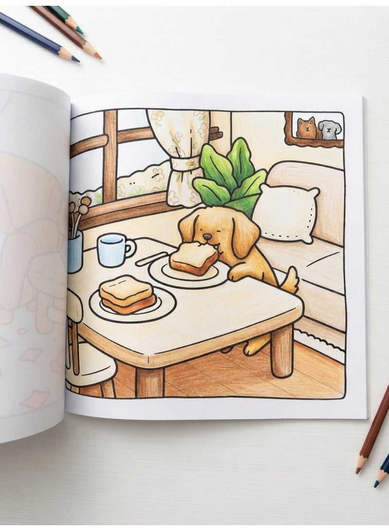 Dog Moments Puppy Life Kawaii Coloring Book - Cute & Cozy Scenes, 24 Single-Sided Pages (20x20 cm) - Image 4
