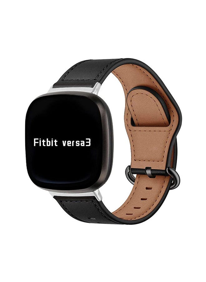 O Ozone Leather Strap for Fitbit Sense & Fitbit Versa 3 Smart Watch Premium Genuine Leather Bands Replacement Wristband Strap for Men Women - Black  - Image 1