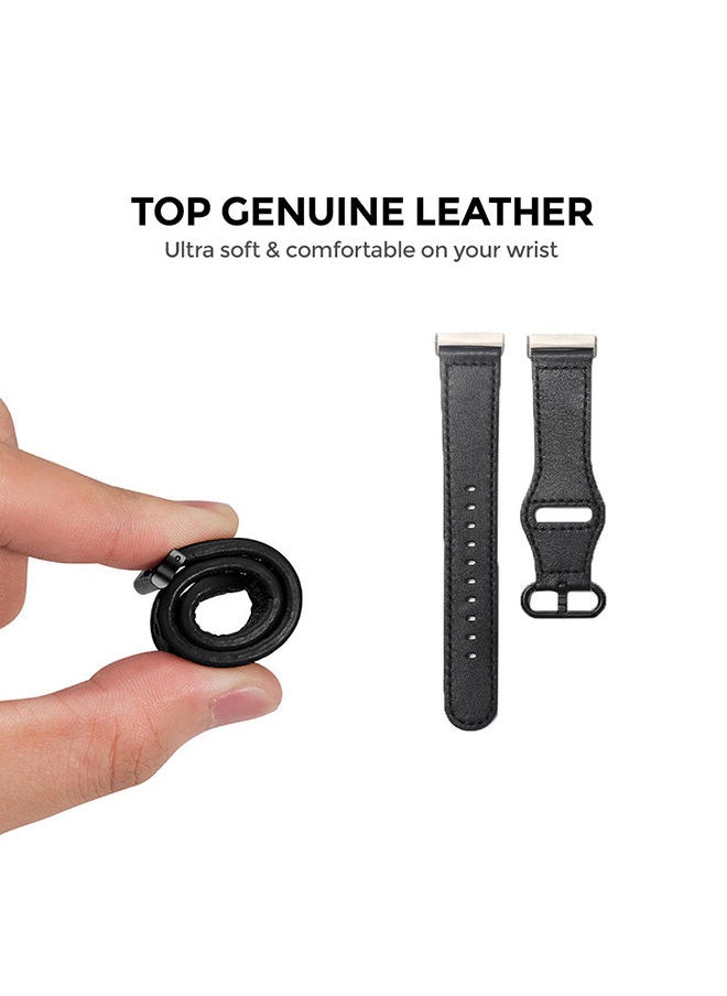 O Ozone Leather Strap for Fitbit Sense & Fitbit Versa 3 Smart Watch Premium Genuine Leather Bands Replacement Wristband Strap for Men Women - Black  - Image 3