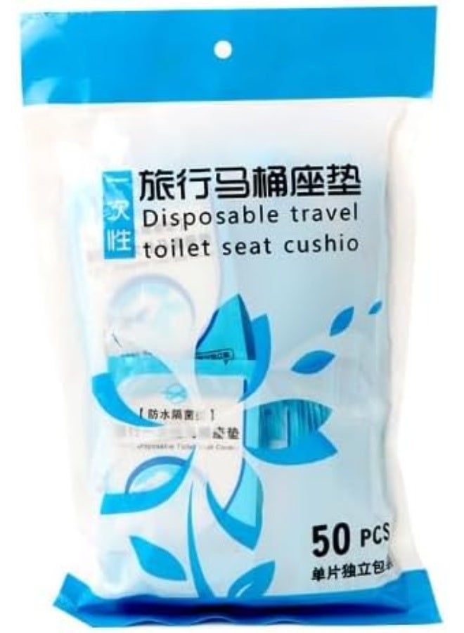 Disposable Plastic Toilet Seat Covers Antibacterial and Waterproof Portable Pocket Toilet Seat Covers for Use in Public Restrooms, Hotels and Airplanes (50 Count), - Image 1