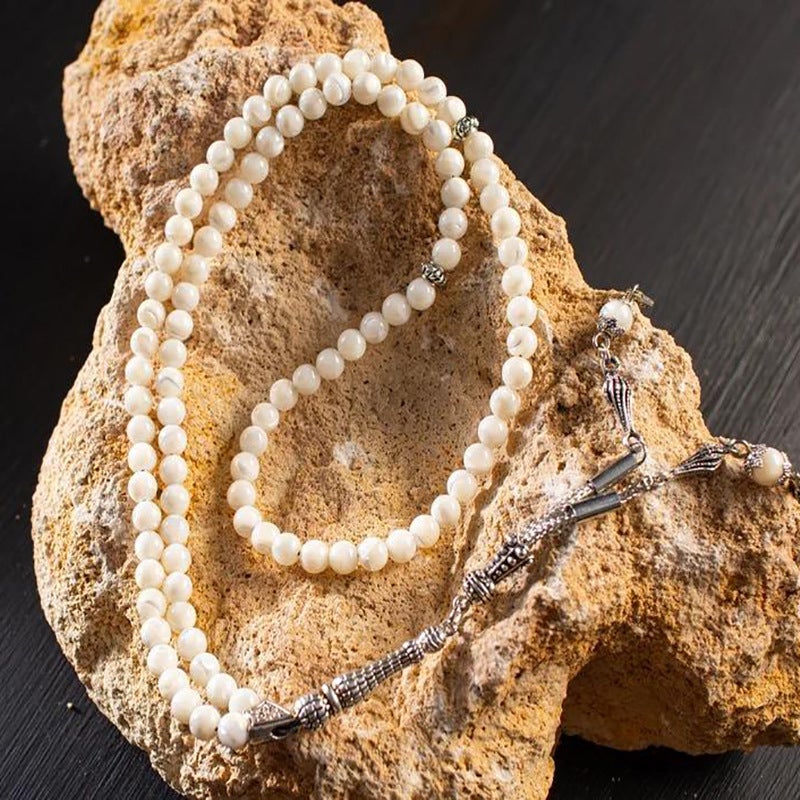 Nobby 33 Beads 8mm White Aqeeq Tasbih – Handmade Islamic Prayer Beads for Men &  Women - Image 2