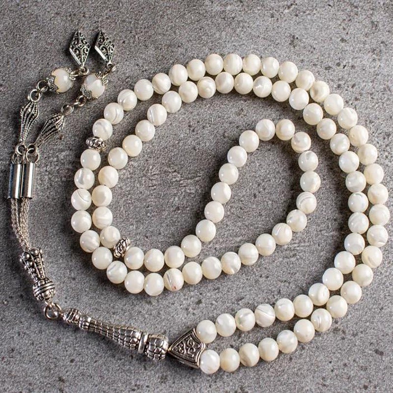 Nobby 33 Beads 8mm White Aqeeq Tasbih – Handmade Islamic Prayer Beads for Men &  Women - Image 1