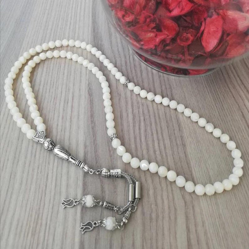 Nobby 33 Beads 8mm White Aqeeq Tasbih – Handmade Islamic Prayer Beads for Men &  Women - Image 4