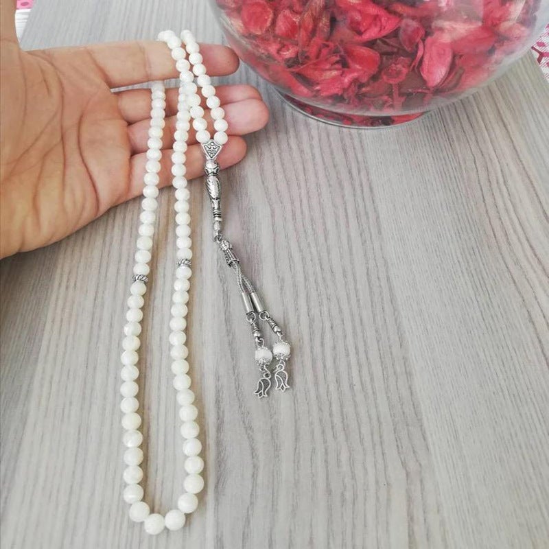 Nobby 33 Beads 8mm White Aqeeq Tasbih – Handmade Islamic Prayer Beads for Men &  Women - Image 3