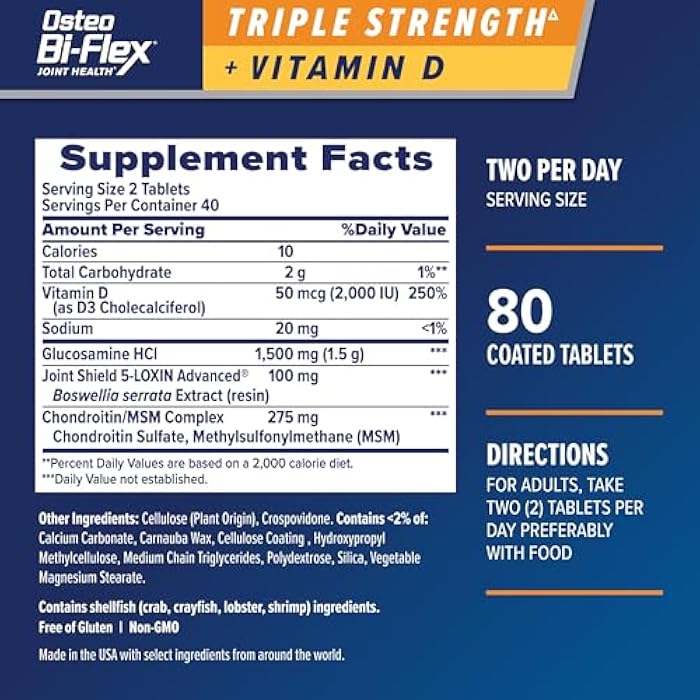 Osteo Bi-Flex Triple Strength Glucosamine Chondroitin Supplement with Vitamin D, Improve Joint Function, Support Bone Health, 80 Coated Tablets - Image 2