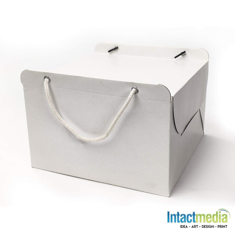 Intactmedia Plain White Cake Box Plain Cake Paper Packaging With Rope Handle 10x10x4 for one kg pack of 5 - Image 3