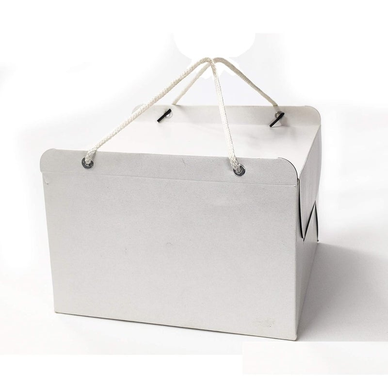 Intactmedia Plain White Cake Box Plain Cake Paper Packaging With Rope Handle 10x10x4 for one kg pack of 5 - Image 1