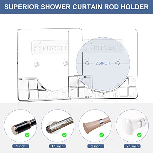 KITOSUN Adhesive Shower Curtain Rod Holder – Kitosun Wall Mount Bathroom Tension Pole Retainer Brackets with Sticky Tape for Quick Stick on and Stainless Steel Screws for Drilling Installation (Transparent) - Image 2