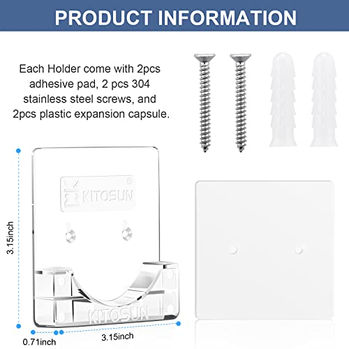 KITOSUN Adhesive Shower Curtain Rod Holder – Kitosun Wall Mount Bathroom Tension Pole Retainer Brackets with Sticky Tape for Quick Stick on and Stainless Steel Screws for Drilling Installation (Transparent) - Image 4