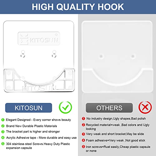 KITOSUN Adhesive Shower Curtain Rod Holder – Kitosun Wall Mount Bathroom Tension Pole Retainer Brackets with Sticky Tape for Quick Stick on and Stainless Steel Screws for Drilling Installation (Transparent) - Image 5