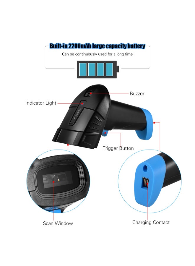 Handheld 1D 2D QR Wireless Barcode Scanner Black/Blue - Image 3