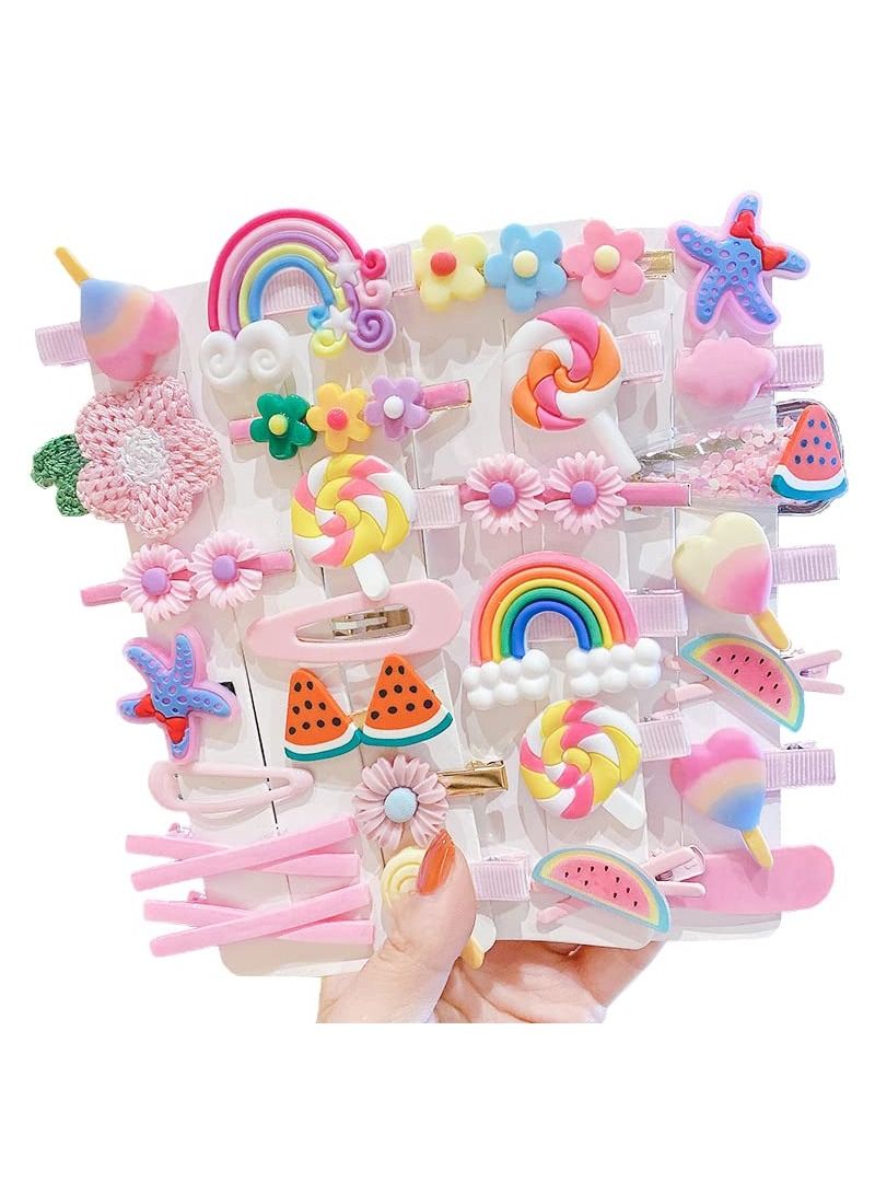 Generic 28 PCS Cute Hair Clips Fashion Girls Hair Accessories Flower Fruit Colorful Rainbow Candy Dessert Lovely Animal Barrettes Set Non-slip Metal Snap Pins for Girls Kids Teens Toddlers  - Image 1