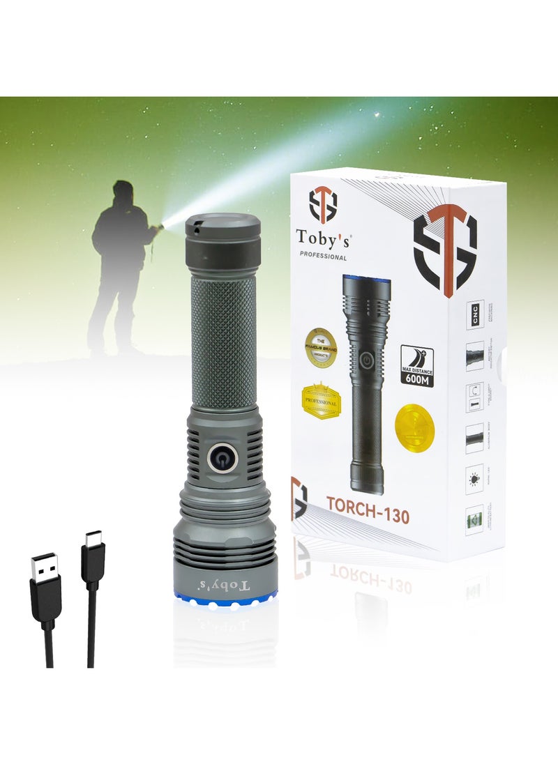 Toby's Toby's Torch -130 Rechargeable LED Bright powerful Torch Light High strength Aluminum Alloy and long Lasting battery life best for camping and outdoor activities  - Image 2