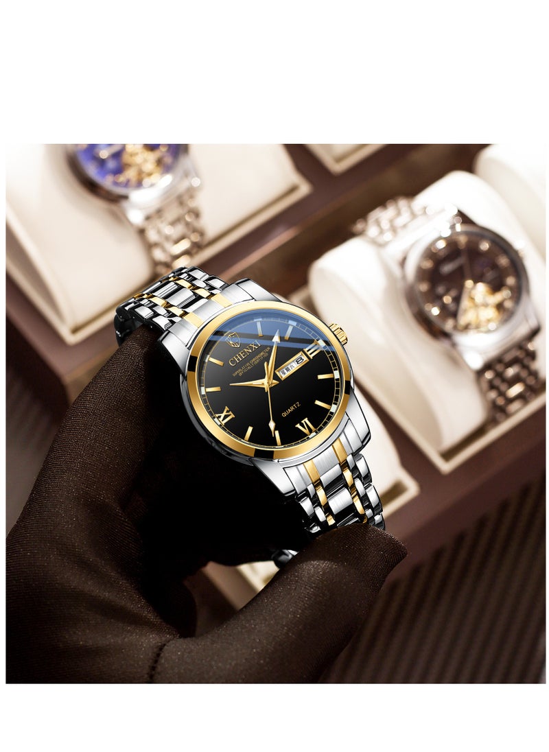 Chenxi - Watches for Men Fashion Stainless Steel Quartz Analog Water Resistant Watch 0011SGBK - Image 1
