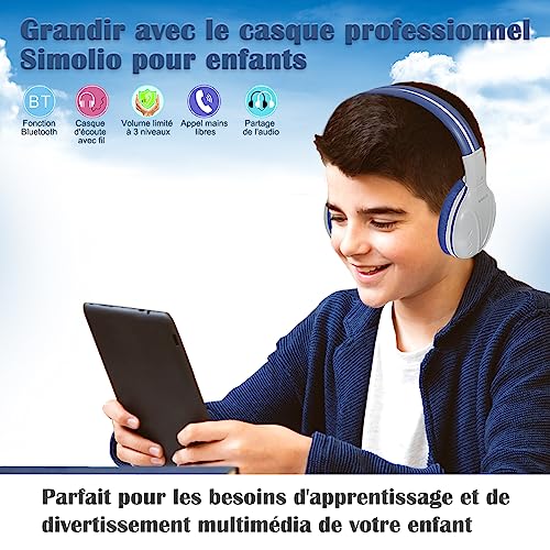 SIMOLIO Kids Bluetooth Headphones Boys with Microphone, 75dB/85dB/94dB Volume Limited Kids Headphones Wireless, Adjustable Foldable Over-Ear Headset for Children School Travel Tablet Airplane Grey - Image 4