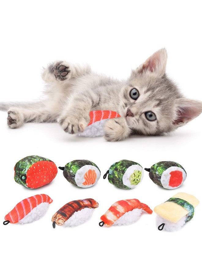 REKOBON Catnip Toys, 8 Pack Kitten Toys for Indoor Cats, Bite Resistant Cat Chew Toy with Sushi Roll, Boredom Relief Fluffy Kitty Teeth Cleaning Chewing, Interactive Plush Gift - Image 1