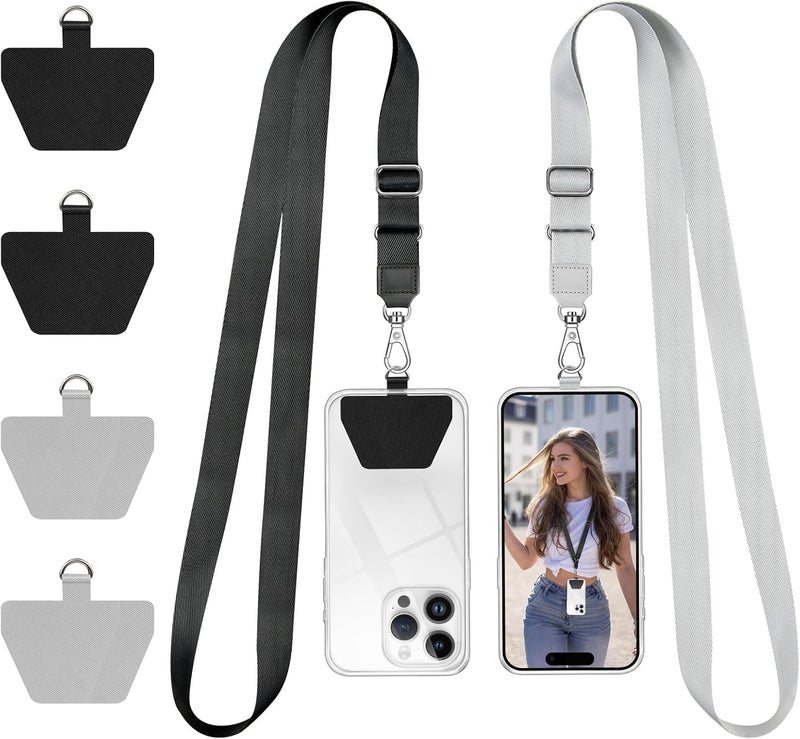 Doormoon Phone Strap Crossbody, Wrist Straps with Patch Cases Cell Phone Lanyards for Women Drop Protection Compatible with iPhone, Samsung, Google & Most Smartphones, 2 Pack, Black Grey - Image 1