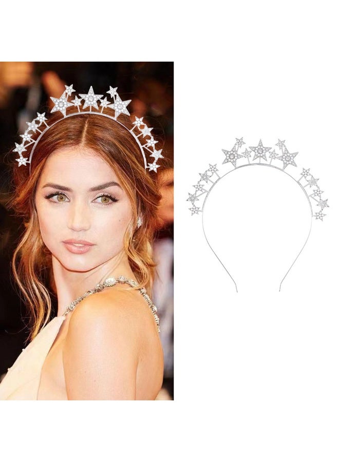 Silver Star Crystal Headband - Rhinestone Star Tiara for Wedding & Party - Image 1