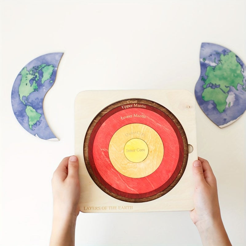 Wooden Earth Layer Puzzle Montessori Geography Toy for Kids 3 Plus - Image 4