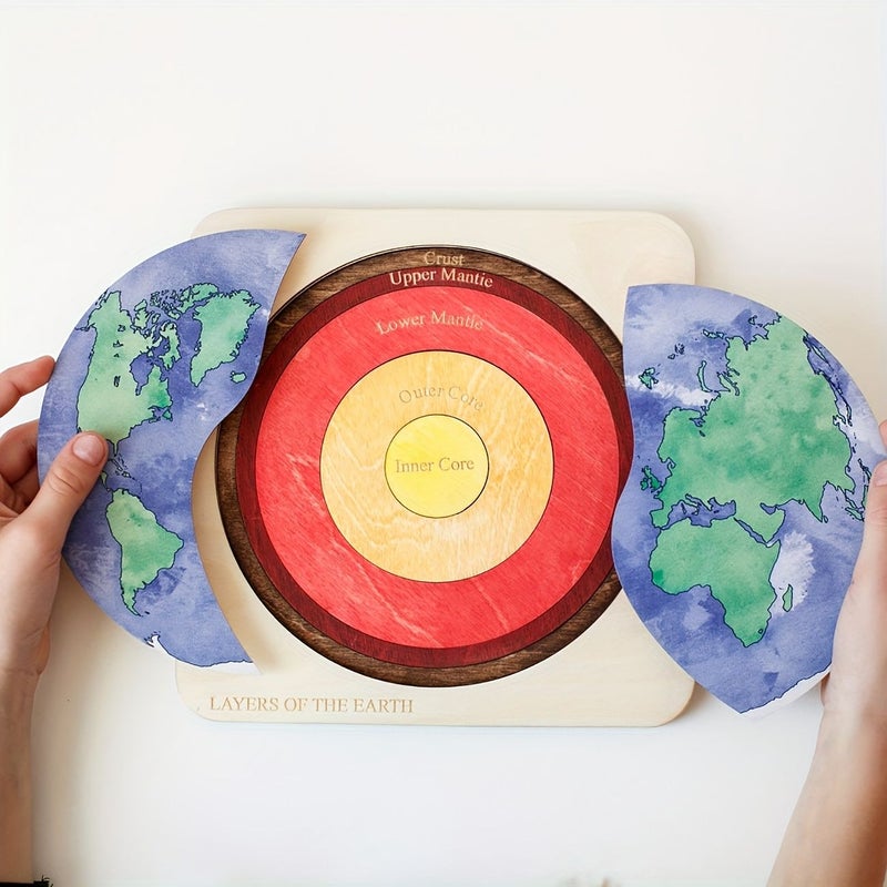 Wooden Earth Layer Puzzle Montessori Geography Toy for Kids 3 Plus - Image 1