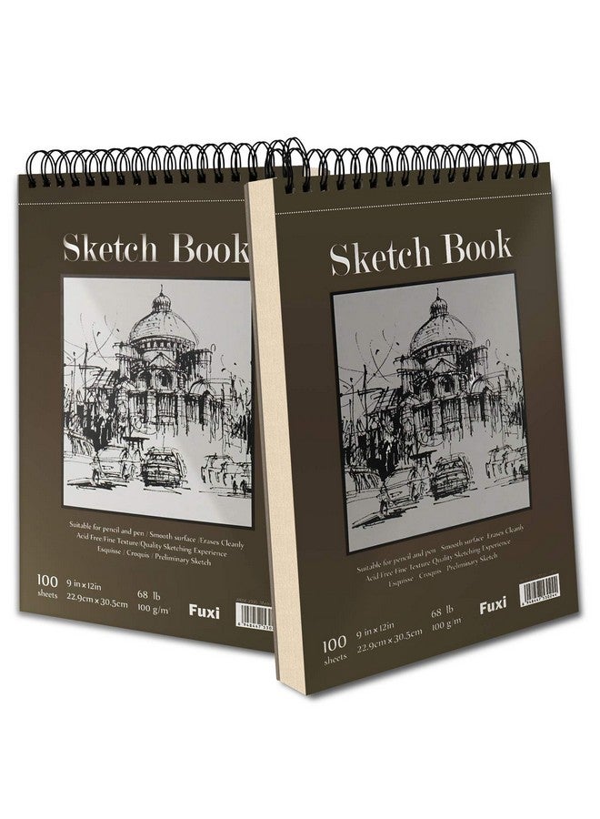 Fuxi 9" x 12" Sketch Book, Top Spiral Bound Sketch Pad, 2 Packs 100 Sheets Each (68lb/100gsm), Acid Free Art Sketchbook Artistic Drawing Painting Writing Paper for Kids Adults Beginners Artists - Image 1