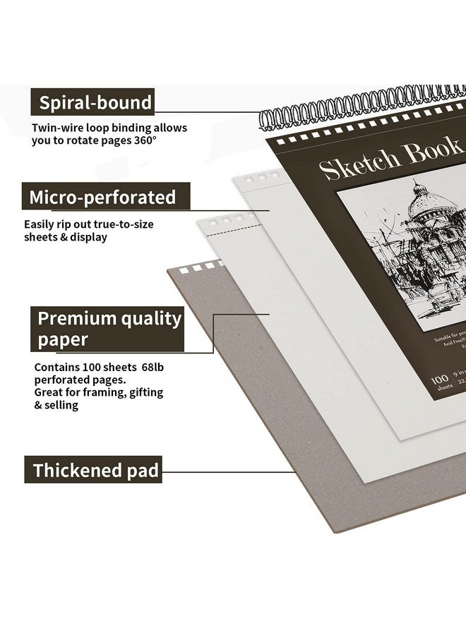 Fuxi 9" x 12" Sketch Book, Top Spiral Bound Sketch Pad, 2 Packs 100 Sheets Each (68lb/100gsm), Acid Free Art Sketchbook Artistic Drawing Painting Writing Paper for Kids Adults Beginners Artists - Image 3