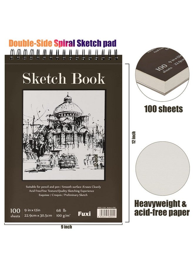 Fuxi 9" x 12" Sketch Book, Top Spiral Bound Sketch Pad, 2 Packs 100 Sheets Each (68lb/100gsm), Acid Free Art Sketchbook Artistic Drawing Painting Writing Paper for Kids Adults Beginners Artists - Image 2