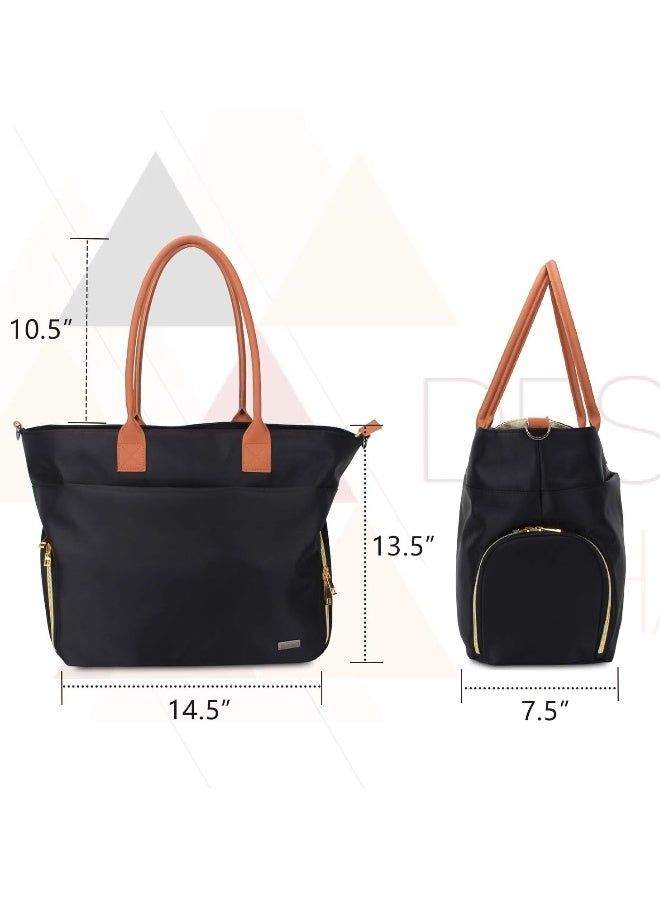 Teamoy Breast Pump Travel Bag, Leather Handle Pumping Tote Compatible with Spectra S1,S2, Medela and Cooler Bag, Laptop Breast Pump Storage Bag for Working Moms, Black (PU Handle) - Image 4