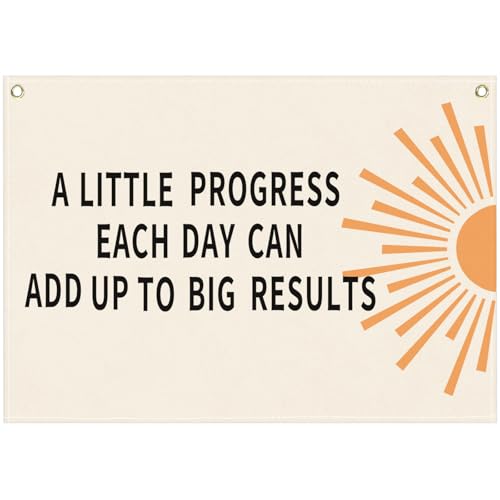Sioial Classroom Wall Flag DecorTeacher GiftInspirational Back to School Wall Banner DecorA Little Progress EachHanging Rectangular Canvas Banner for Classroom Teacher Office Reading Corner285x20 In - Image 1