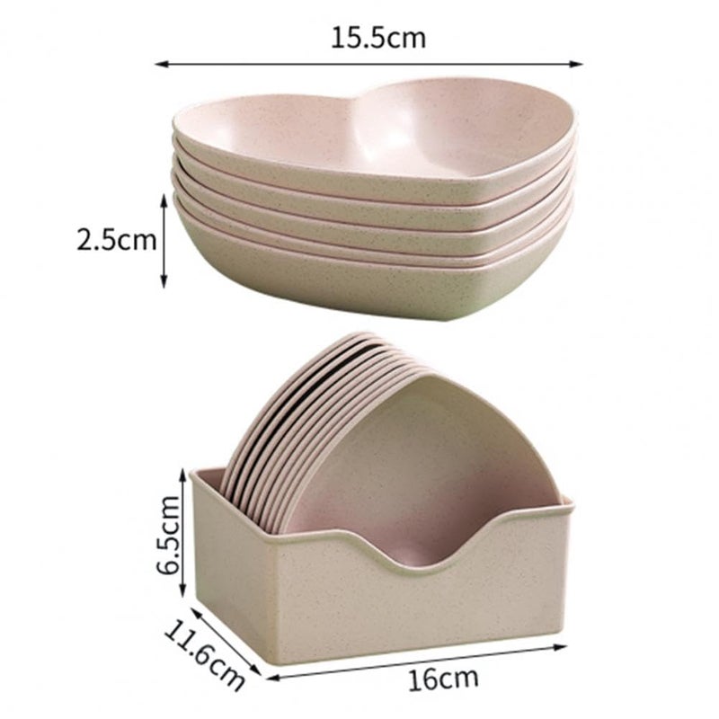 DIVOX Plastic Heart Shape Small Snack Dessert Dishes Unbreakable Set for Kids Decornt Chat Plate/Snack Plate Lightweight, Safe for Microwave, Freezer&Dishwasher (Pink, 10 Plates + 1 Rack) - Image 2