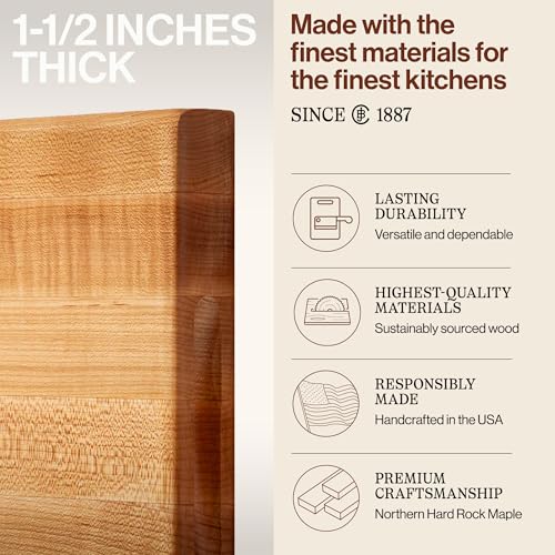 John Boos R-Board Series Rectangular Wooden Maple Cutting Board 18”x12” – 1.5” Thick, 10-lb Reversible Butcher Block with Edge-Grain & Finger Grips – Made in the USA - Image 3