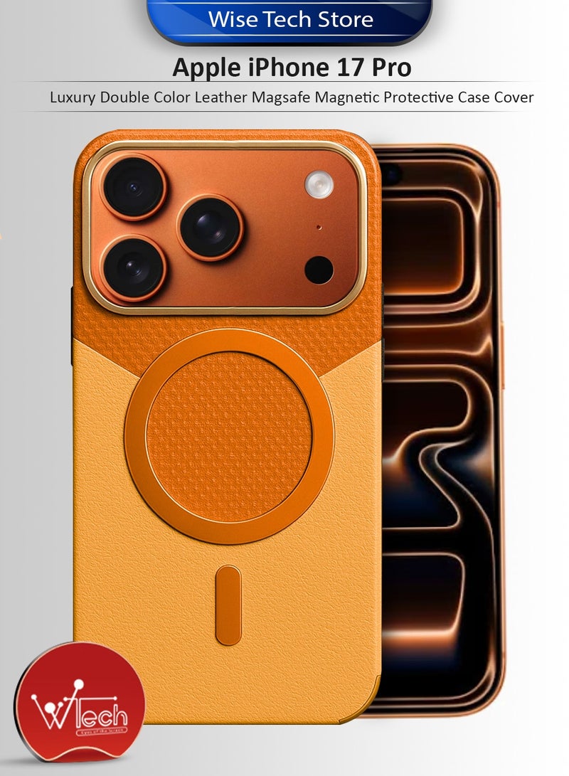 دبليو تيك غطاء حماية فخم لهاتف آبل آيفون 17 برو 5G 2025 بلونين من الجلد مع ماجسيف مغناطيسي (MCMPMN) - برتقالي - Image 1