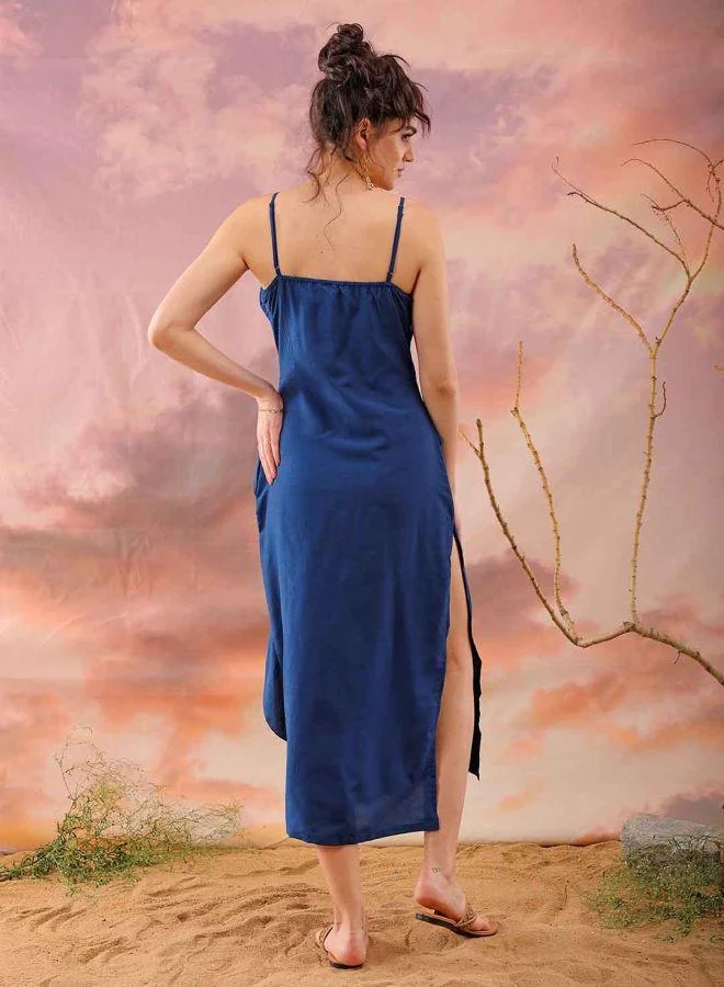 مرفوعة Women Flared Casual Solid Ruffle Dress