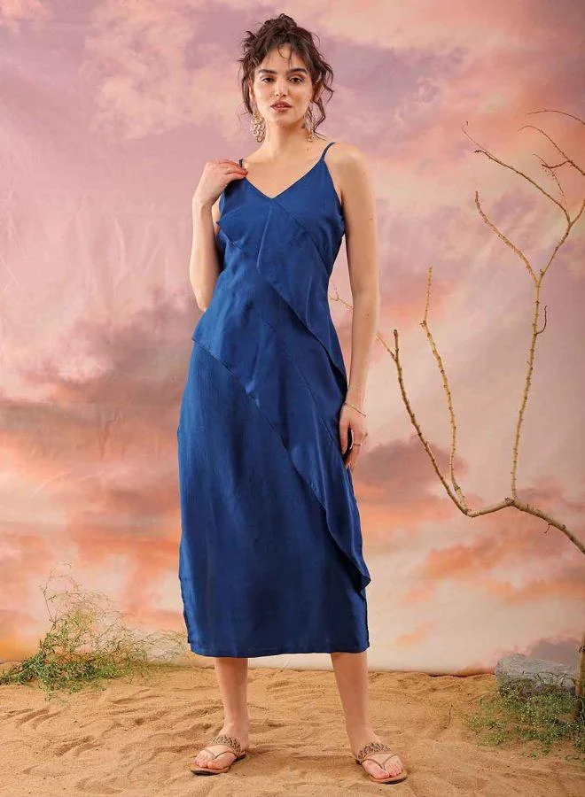 مرفوعة Women Flared Casual Solid Ruffle Dress