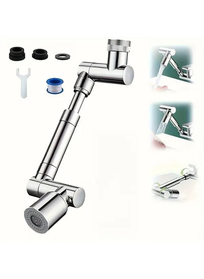 Telescopic Silvery Sink Faucet 1440 Rotation 2 Modes Anti Splash Kitchen Bathroom - Image 1