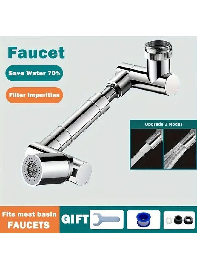 Telescopic Silvery Sink Faucet 1440 Rotation 2 Modes Anti Splash Kitchen Bathroom - Image 5