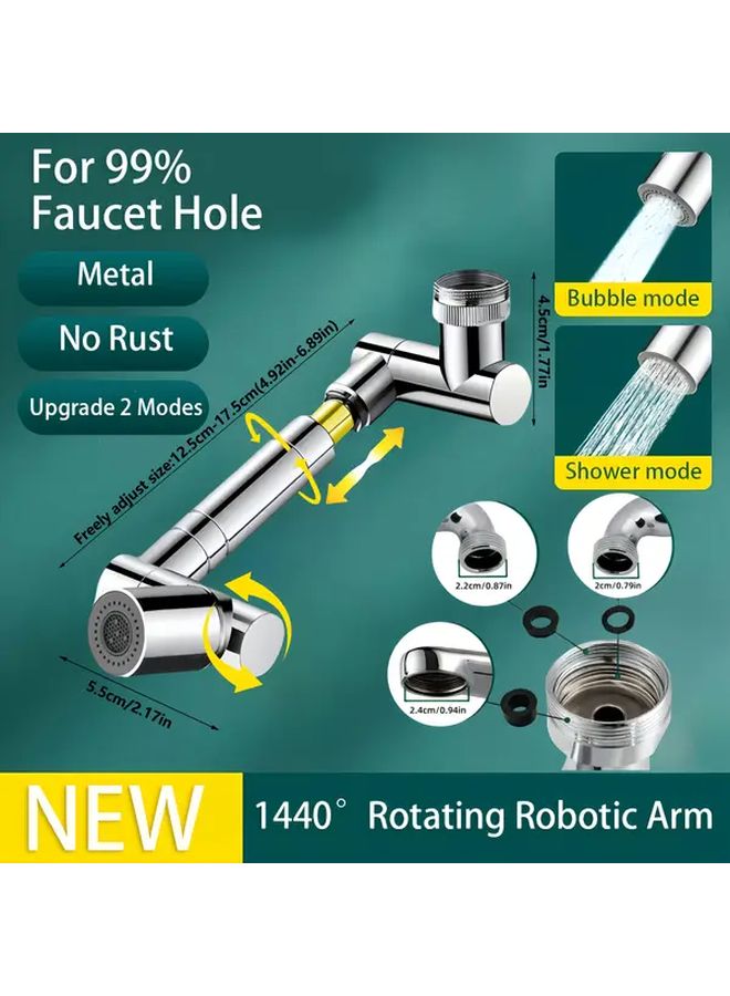 Telescopic Silvery Sink Faucet 1440 Rotation 2 Modes Anti Splash Kitchen Bathroom - Image 4