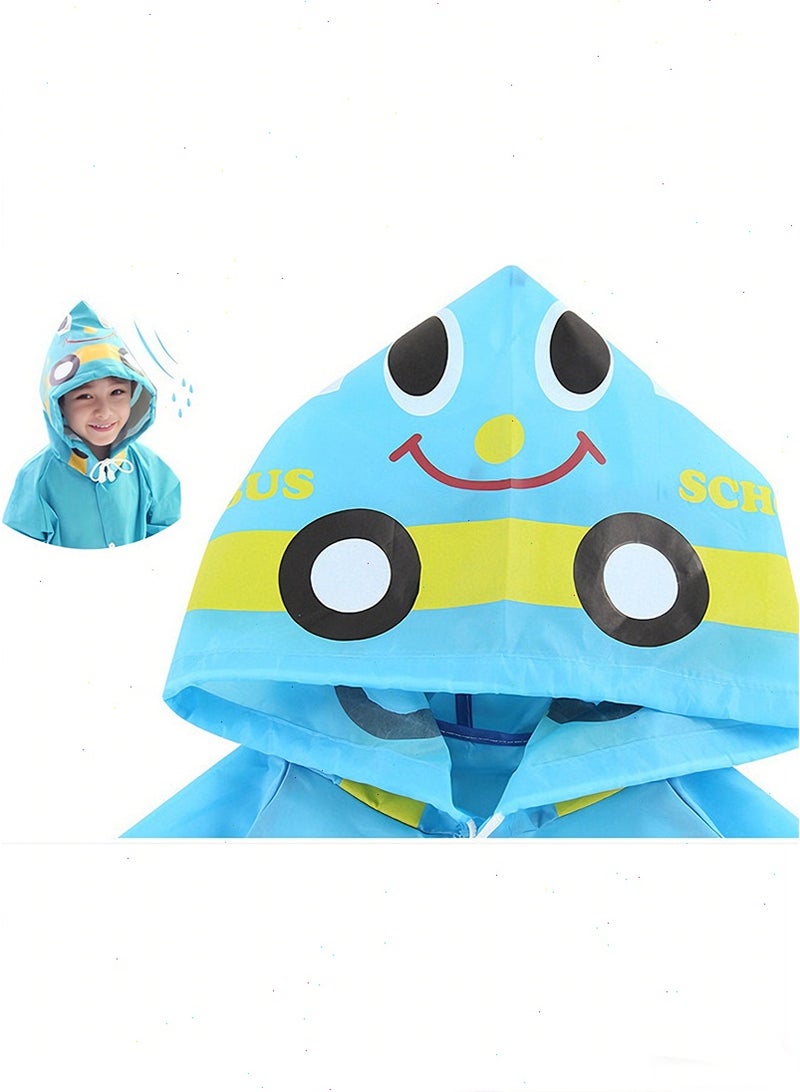 يواوليتي معطف واق من المطر للأطفال - سترة مطر محمولة، بونشو قابل لإعادة الاستخدام مع غطاء للرأس، معاطف مطر للأطفال برسوم كرتونية، مقاومة للماء مع غطاء للرأس لحالات الطوارئ، للأولاد والبنات (أزرق) - Image 4