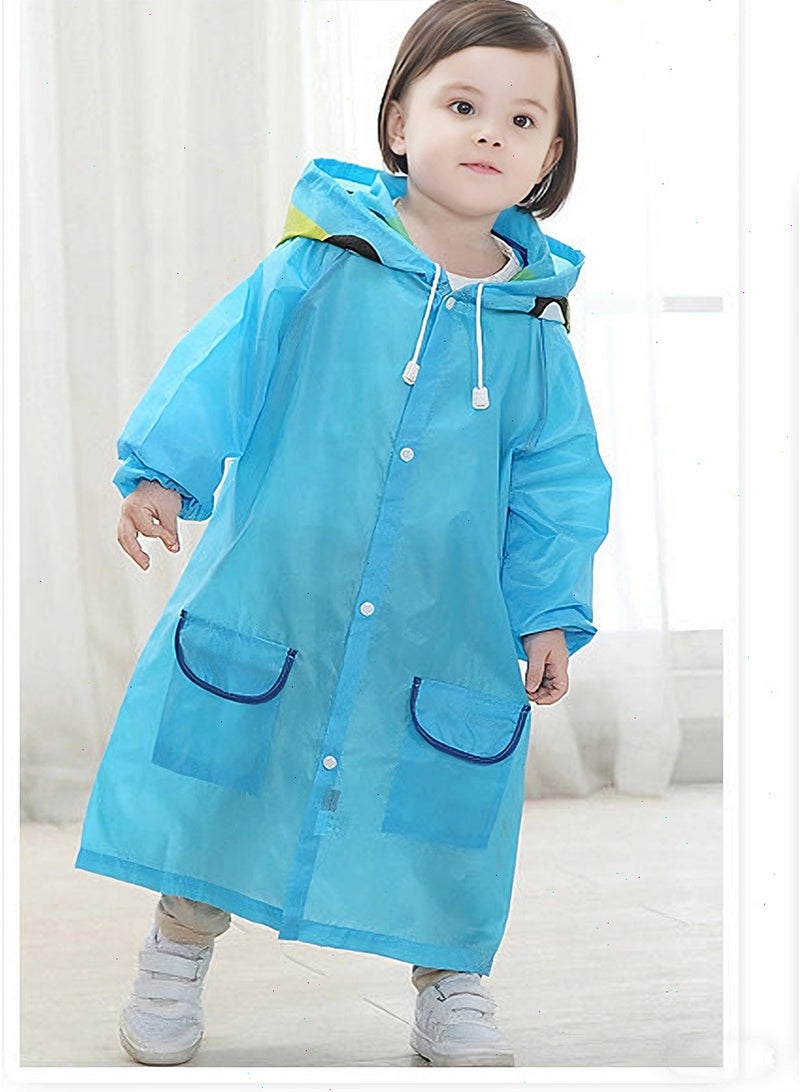 يواوليتي معطف واق من المطر للأطفال - سترة مطر محمولة، بونشو قابل لإعادة الاستخدام مع غطاء للرأس، معاطف مطر للأطفال برسوم كرتونية، مقاومة للماء مع غطاء للرأس لحالات الطوارئ، للأولاد والبنات (أزرق) - Image 3